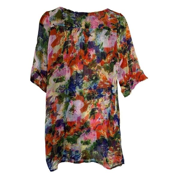 Yuka Beach YB Sheer Watercolor Floral Swimsuit Cover Up Sz L Beach, Swim, Vacay - Picture 4 of 12